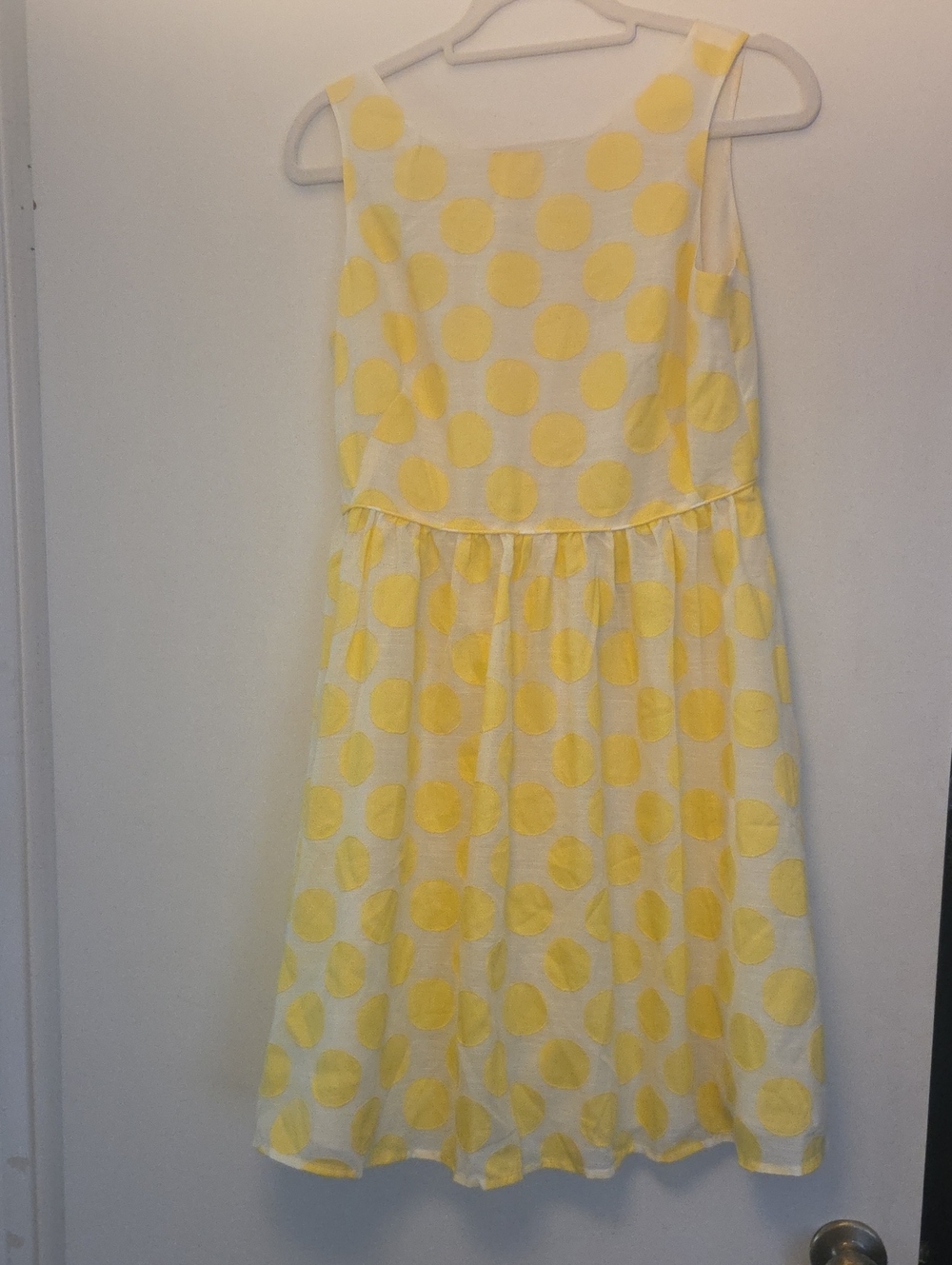 LOFT Yellow and White Polka Dot Midi Dress
